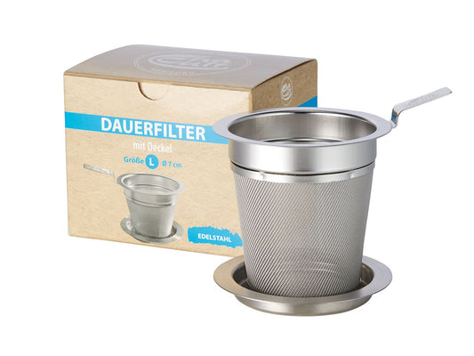 Edelstahlsieb mit Griff und Deckel Größe L