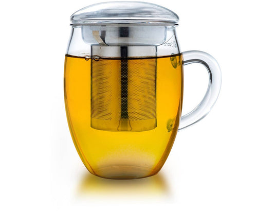 Creano Teeglas all in one 400ml, Große Teetasse mit Edelstah - Tee-hoch-n Teefachgeschäft Online-Shop