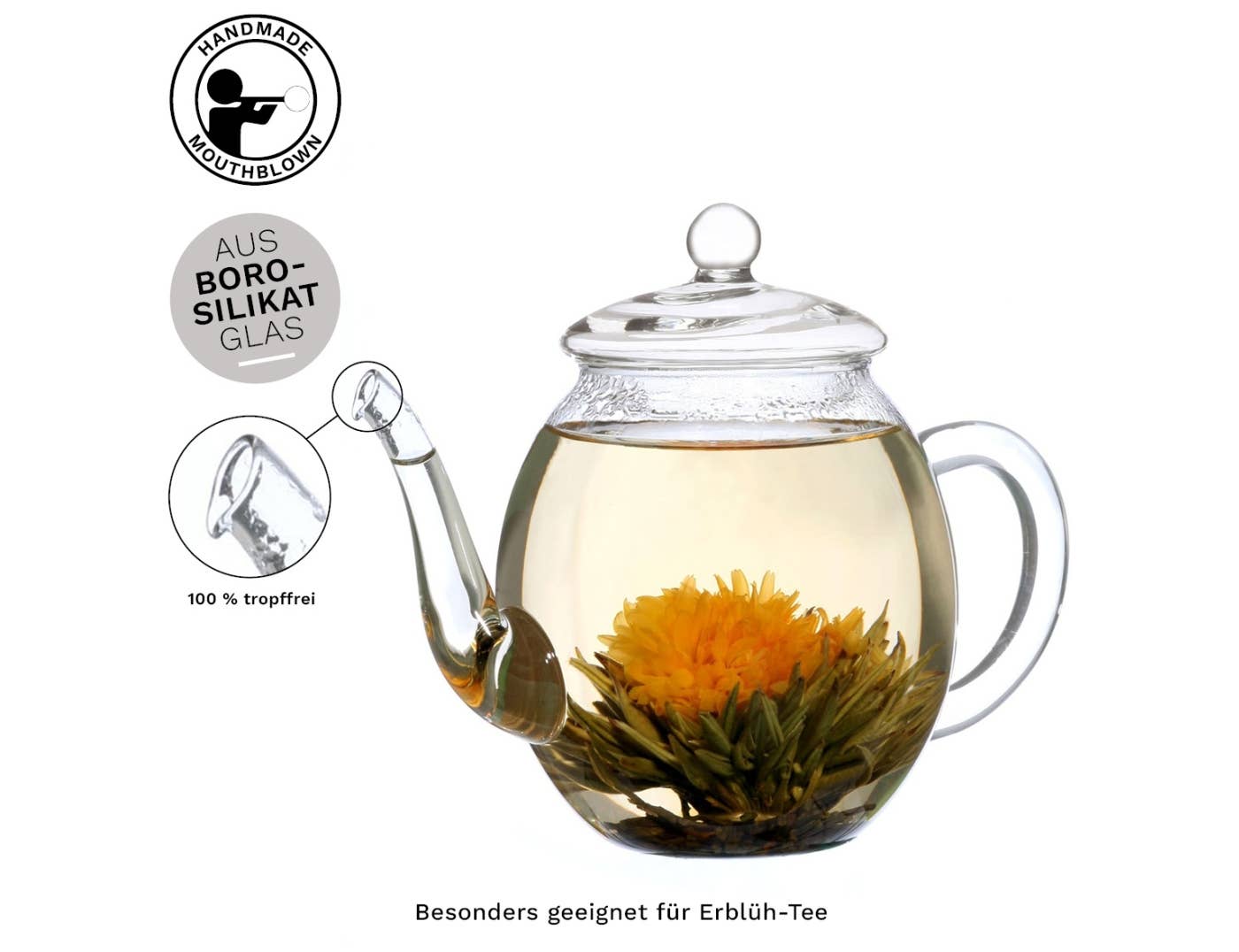 Creano Teekanne aus Glas mit Deckel für 500ml Tee aus Teeblu - Tee-hoch-n Teefachgeschäft Online-Shop