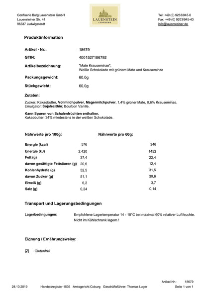 Teeschokolade Mate-Krauseminze