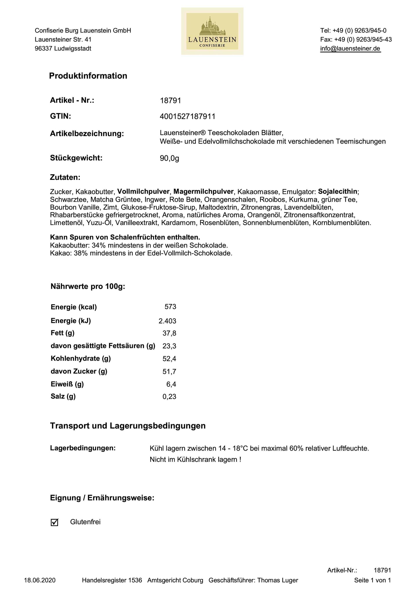 Teeschokolade Lauensteiner Teeblätter-Dose