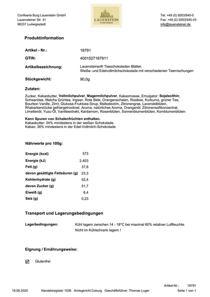 Teeschokolade Lauensteiner Teeblätter-Dose