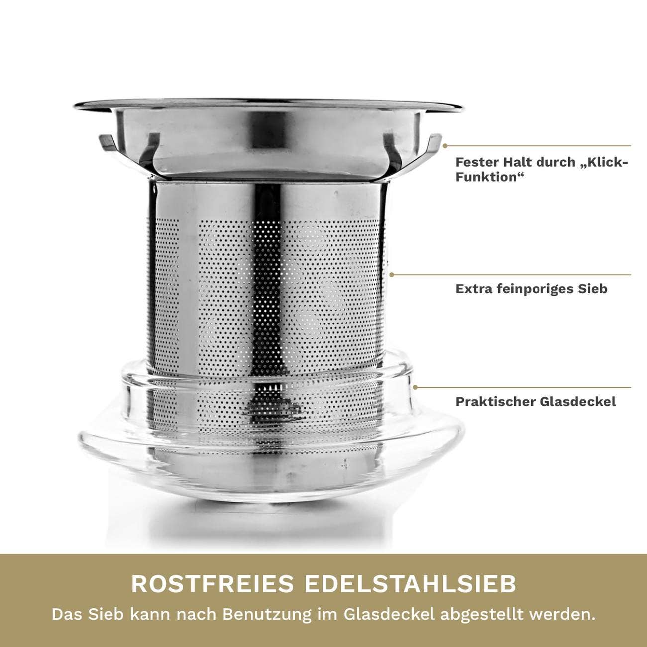 Creano Teeglas all in one 400ml, Große Teetasse mit Edelstah - Tee-hoch-n Teefachgeschäft Online-Shop