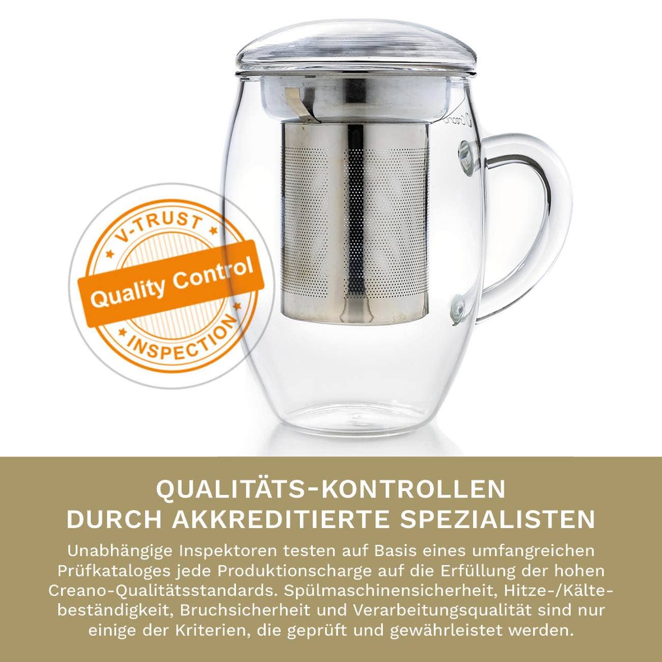 Creano Teeglas all in one 400ml, Große Teetasse mit Edelstah - Tee-hoch-n Teefachgeschäft Online-Shop