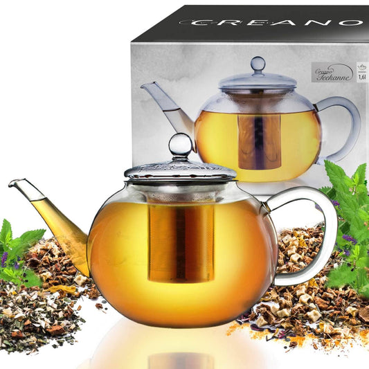 Glas Teekanne flach; 1,6 Liter - Tee-hoch-n Teefachgeschäft Online-Shop