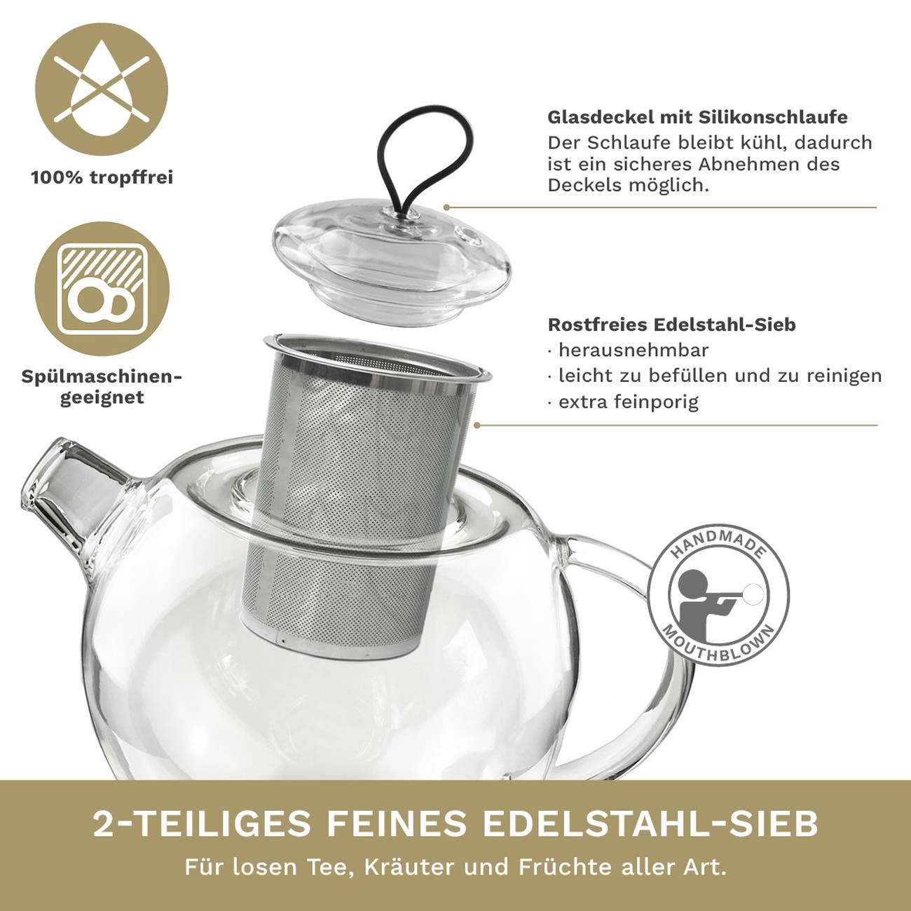 Teekanne Jumbo 2,0l mit Metall-Sieb - Tee-hoch-n Teefachgeschäft Online-Shop