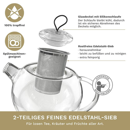 Teekanne Jumbo 2,0l mit Metall-Sieb - Tee-hoch-n Teefachgeschäft Online-Shop