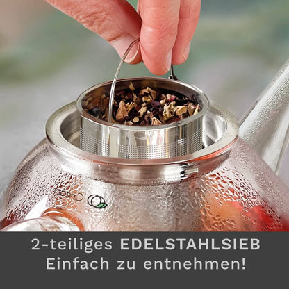 Glas Teekanne flach; 1,2 Liter - Tee-hoch-n Teefachgeschäft Online-Shop