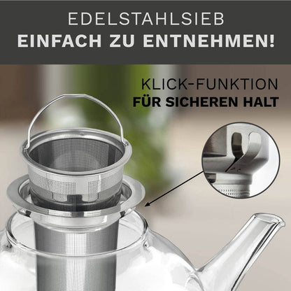 Glas Teekanne flach; 1,6 Liter - Tee-hoch-n Teefachgeschäft Online-Shop