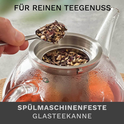 Glas Teekanne flach; 1,2 Liter - Tee-hoch-n Teefachgeschäft Online-Shop