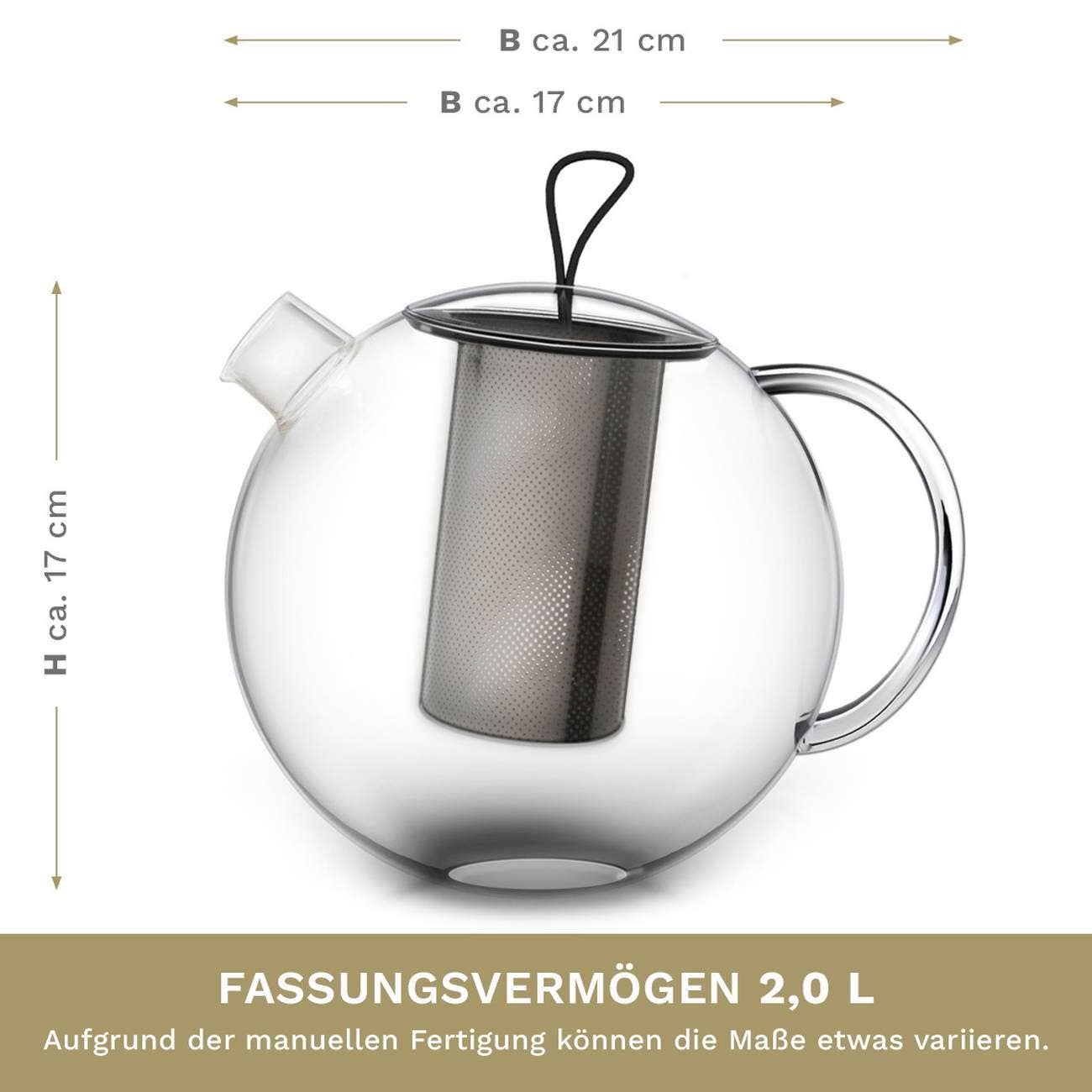 Teekanne Jumbo 2,0l mit Metall-Sieb - Tee-hoch-n Teefachgeschäft Online-Shop
