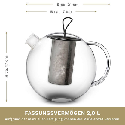 Teekanne Jumbo 2,0l mit Metall-Sieb - Tee-hoch-n Teefachgeschäft Online-Shop