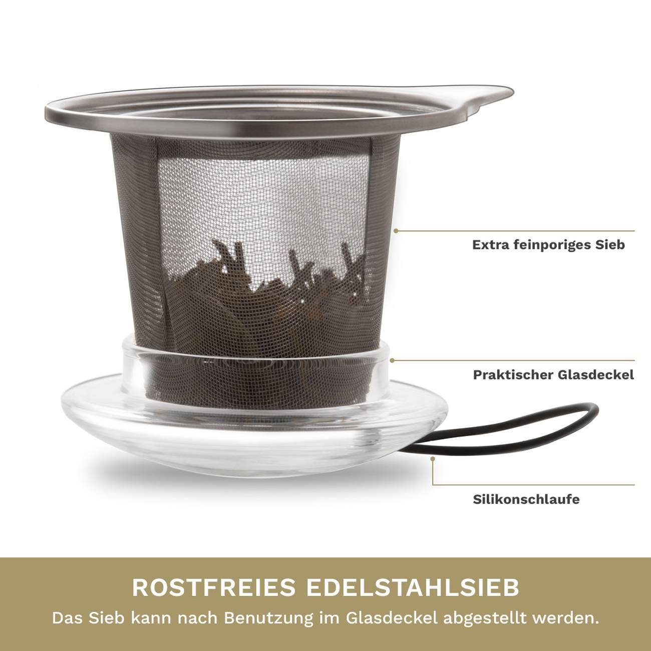 Jumbo-Tasse 450ml mit Sieb - Tee-hoch-n Teefachgeschäft Online-Shop
