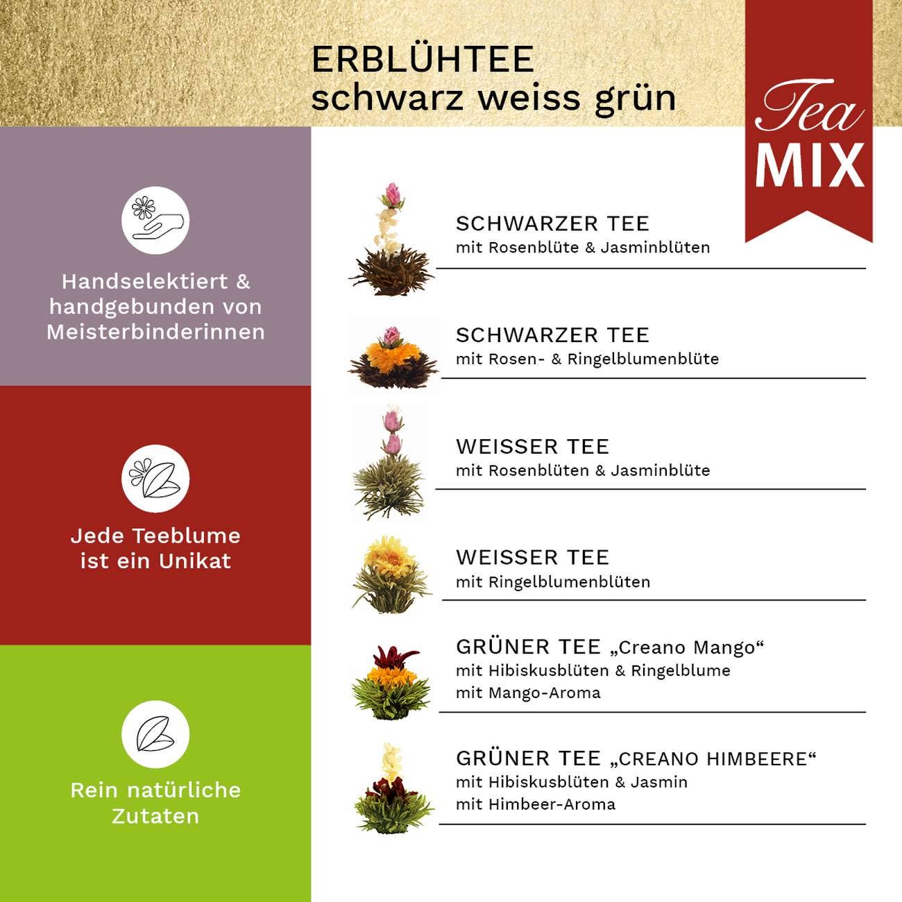 Mixed 6er- Box ErblühTee Weißer/Schwarzer/Grüner Tee - Tee-hoch-n Teefachgeschäft Online-Shop