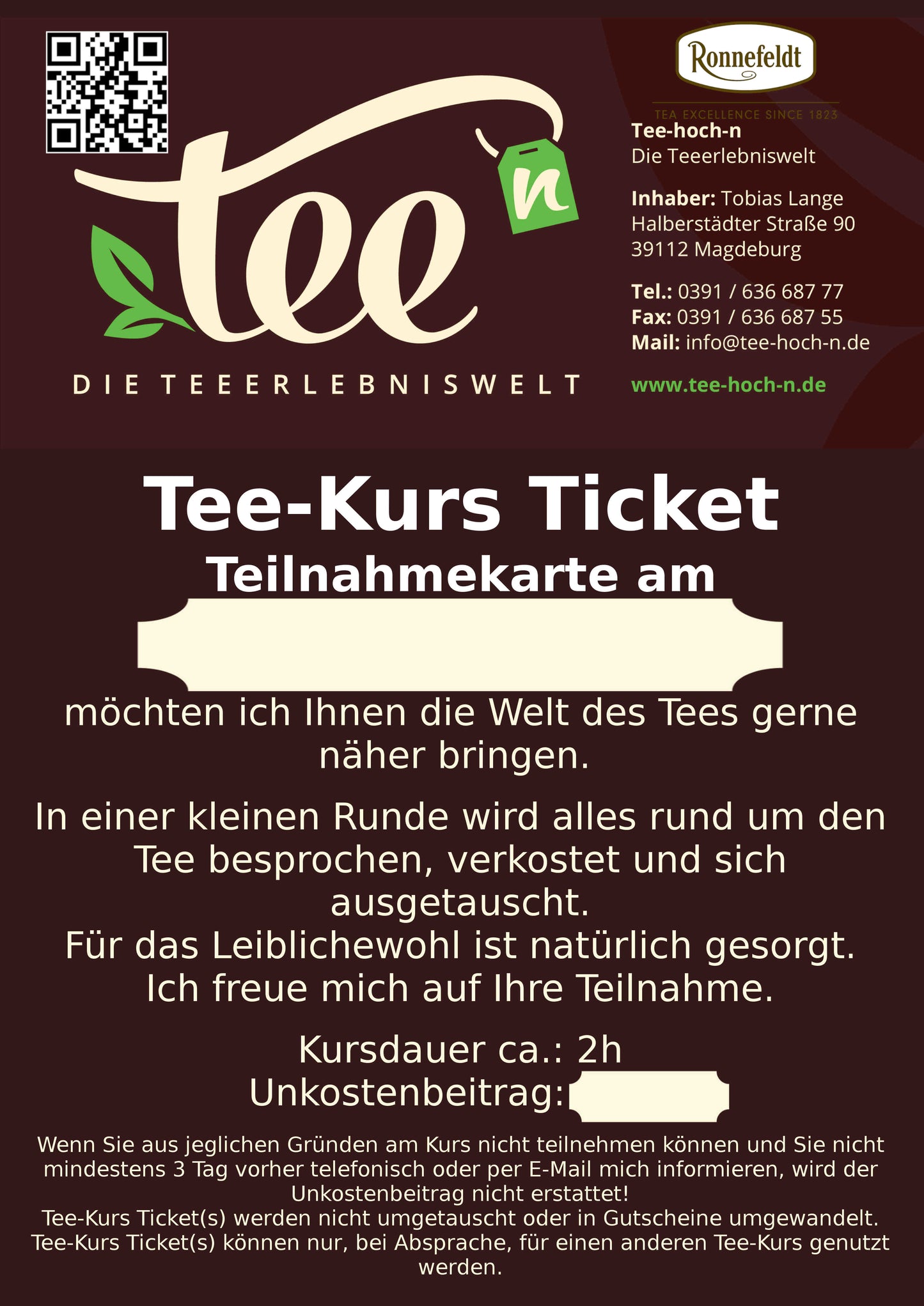 Tee-Kurs Ticket im Wert von 40€