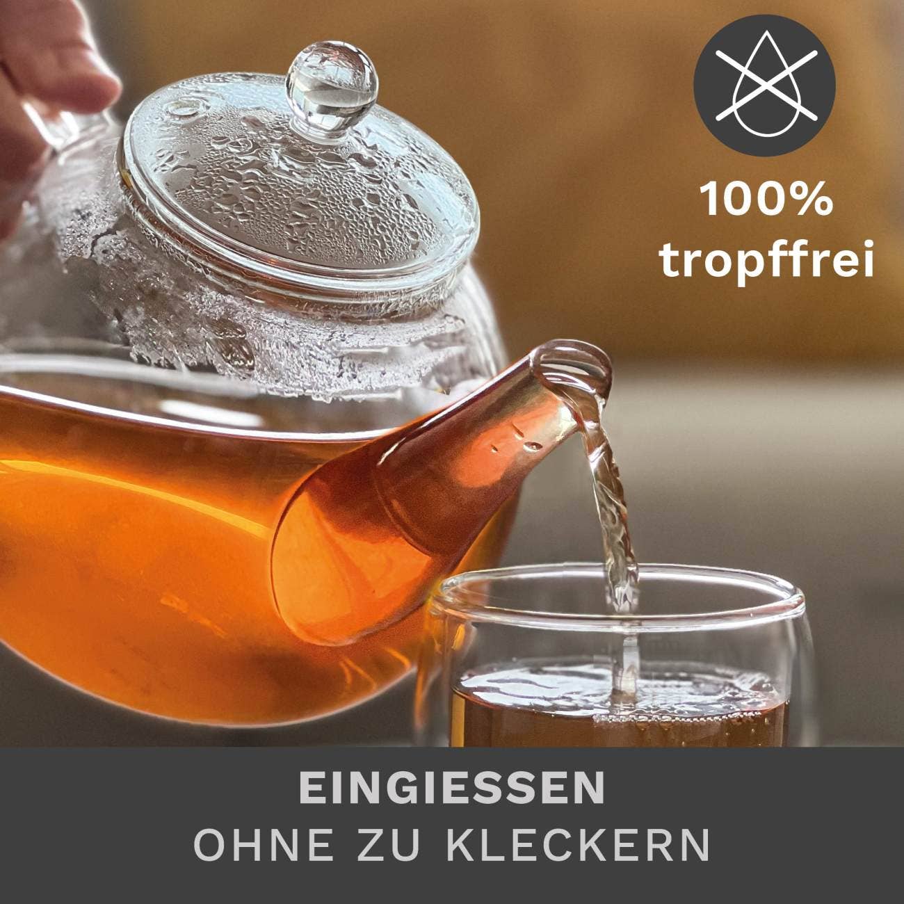 Glas Teekanne flach; 1,6 Liter - Tee-hoch-n Teefachgeschäft Online-Shop