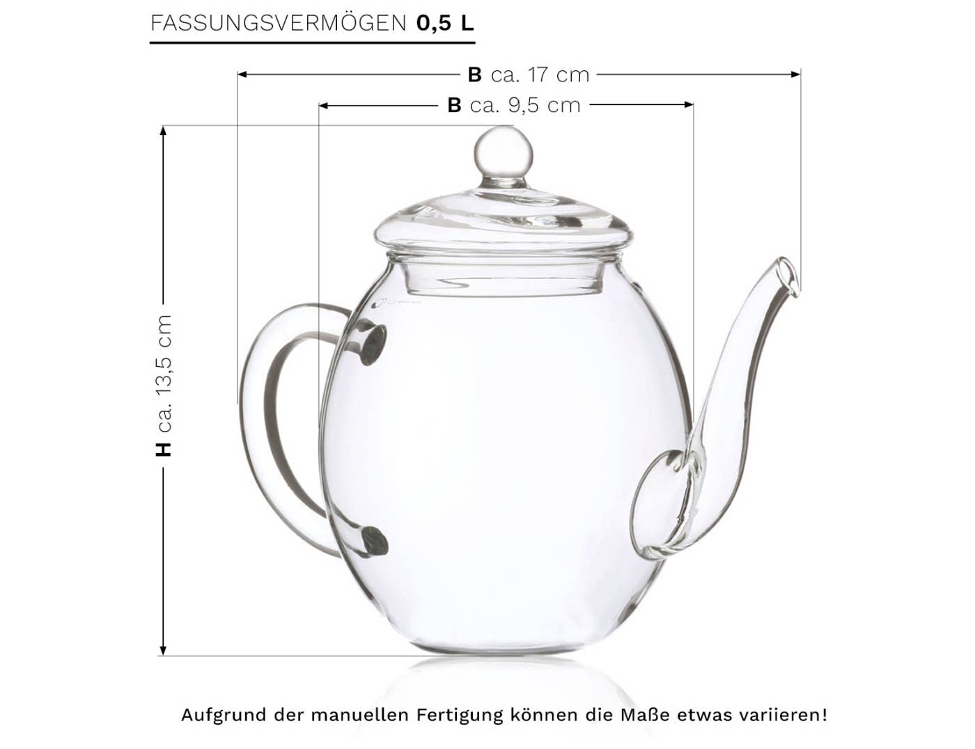 Creano Teekanne aus Glas mit Deckel für 500ml Tee aus Teeblu - Tee-hoch-n Teefachgeschäft Online-Shop
