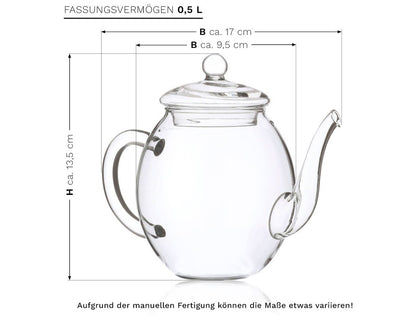 Creano Teekanne aus Glas mit Deckel für 500ml Tee aus Teeblu - Tee-hoch-n Teefachgeschäft Online-Shop