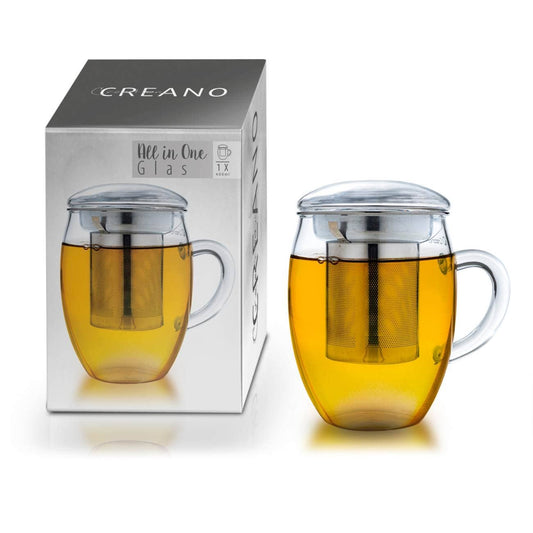 Creano Teeglas all in one 400ml, Große Teetasse mit Edelstah - Tee-hoch-n Teefachgeschäft Online-Shop