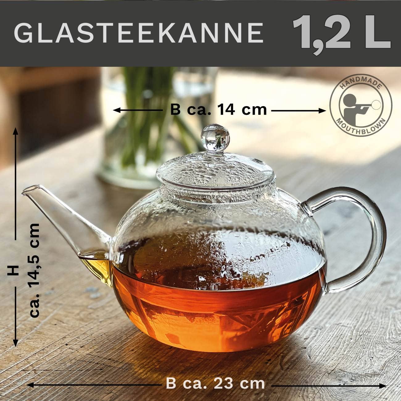 Glas Teekanne flach; 1,2 Liter - Tee-hoch-n Teefachgeschäft Online-Shop